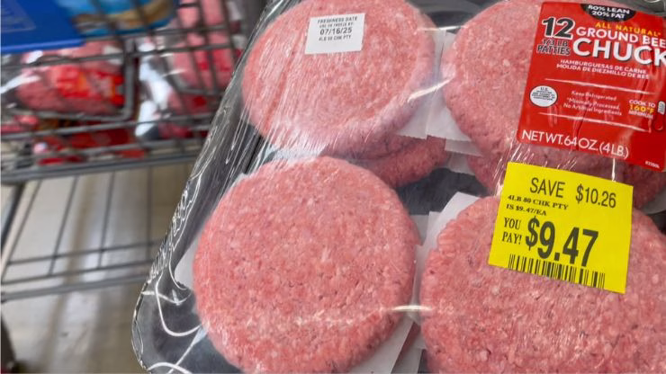 Package of hamburger patties from Walmart marked 50% off, great budget-friendly carnivore option